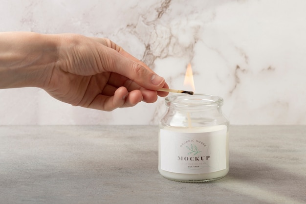 PSD indoor wax candle in glass jar with label mock-up