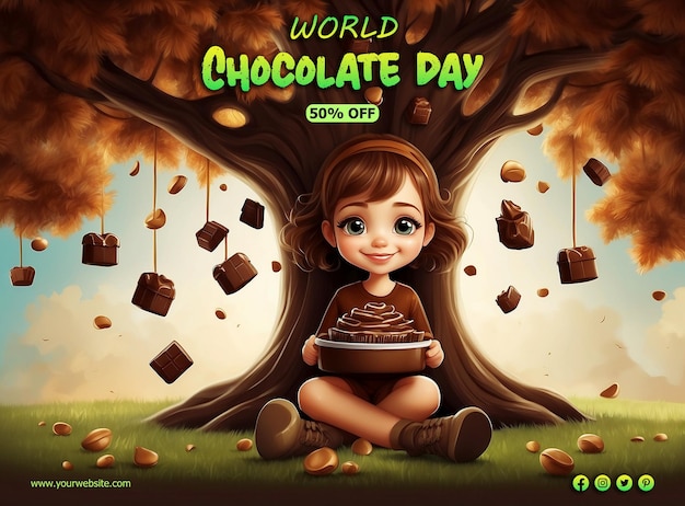 Indulge in a chocolate paradise with a cute girl sitting under a chocolate tree