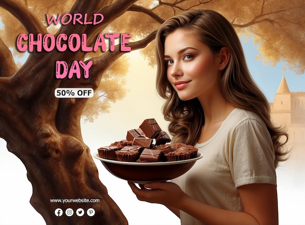 Indulge in a chocolate paradise with a cute girl sitting under a chocolate tree