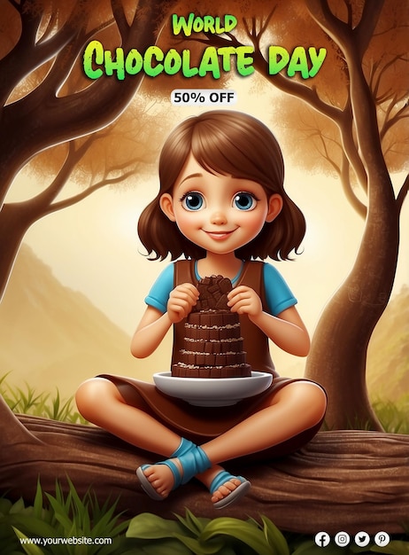 Indulge in a chocolate paradise with a cute girl sitting under a chocolate tree