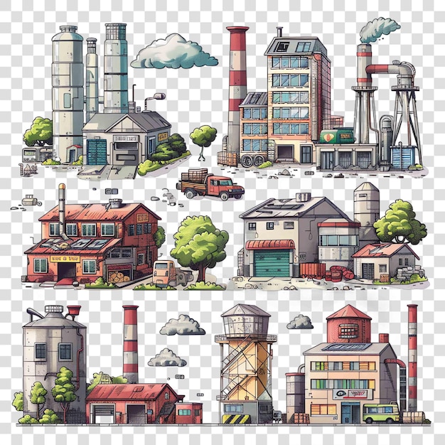 PSD industrial areas transparent background watercolor clipart