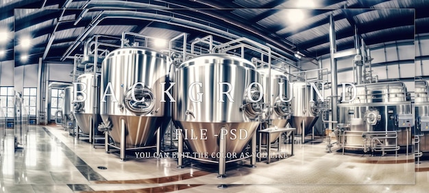 PSD industrial brewery interior with large stainless steel tanks