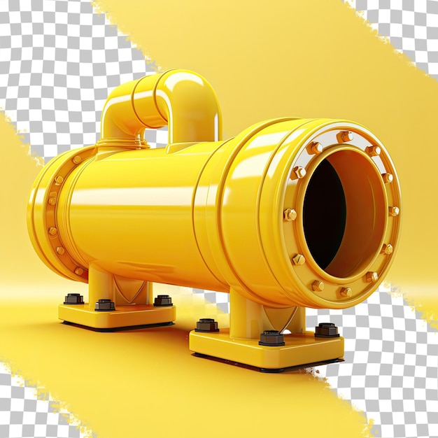 Industrial concept of a yellow gas pipe for fuel and energy transparent background