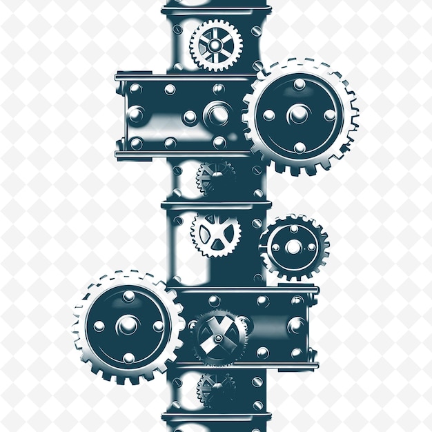 PSD industrial duct adorned with metallic gears and bolts in sle png natural inspired flat borderline