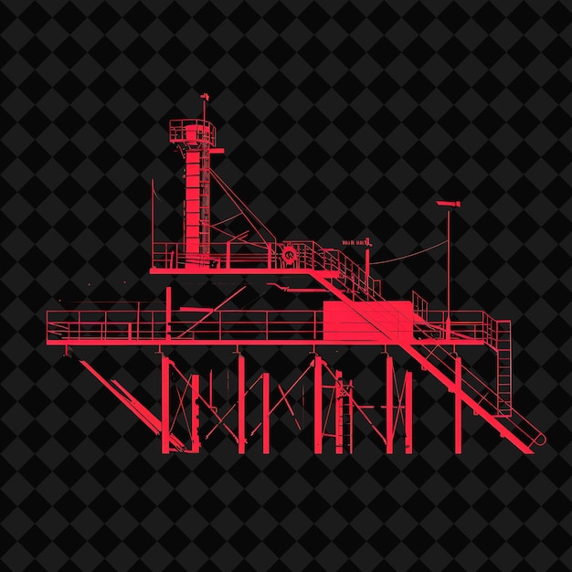 PSD industrial neon piers and wharves with a silhouette of a war png y2k ocean of light collections