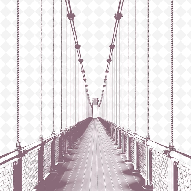 PSD industrial suspension bridge embellished with metallic cable png natural inspired flat borderline