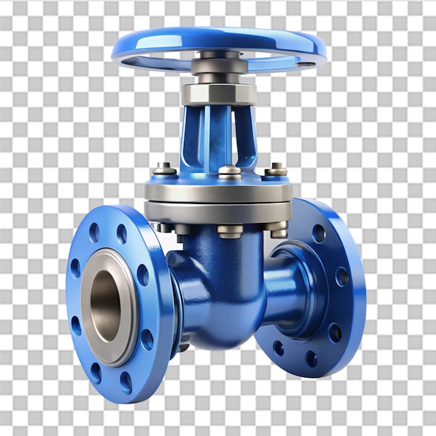 PSD industrial valve with blue flanges isolated on transparent background