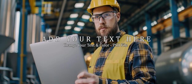 Industrial Worker Using Laptop in Factory