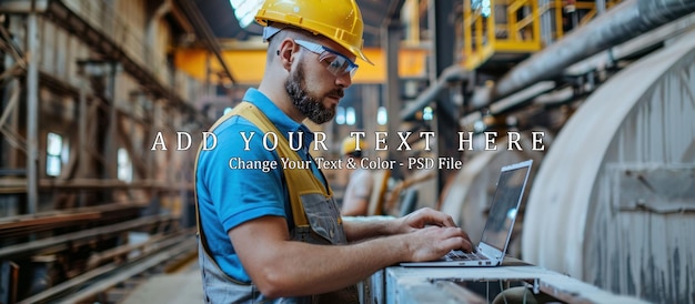 Industrial Worker Using Laptop in Factory