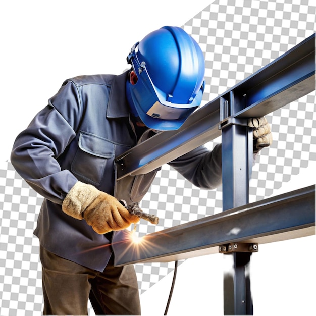 Industrial worker welding on transparent background