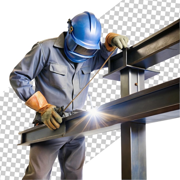 Industrial worker welding on transparent background