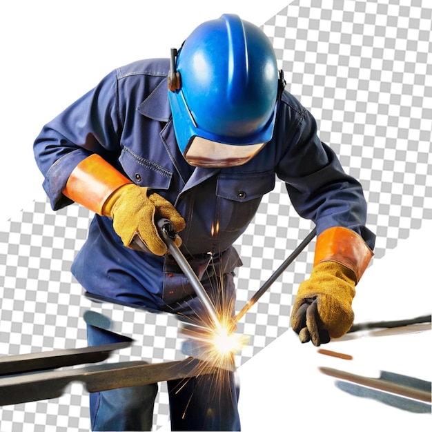 Industrial worker welding on transparent background