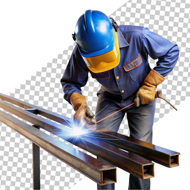 Industrial worker welding on transparent background