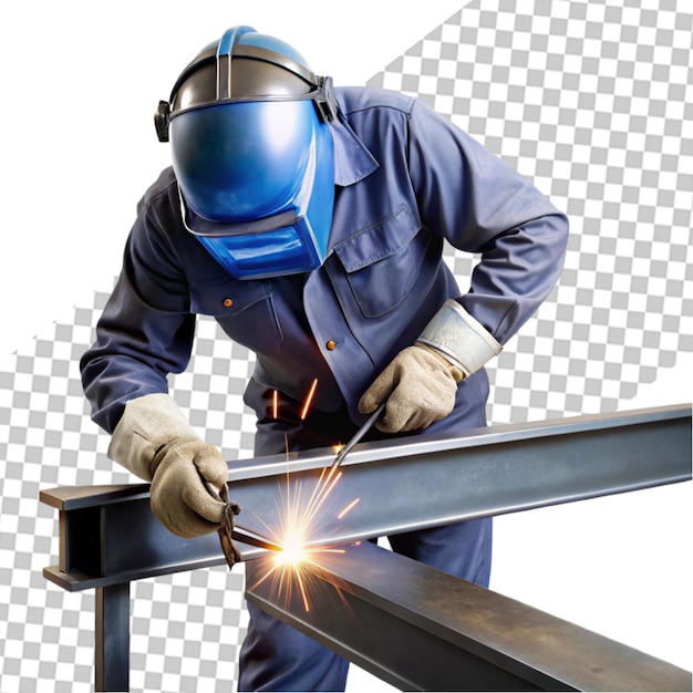 Industrial worker welding on transparent background