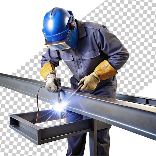 Industrial worker welding on transparent background