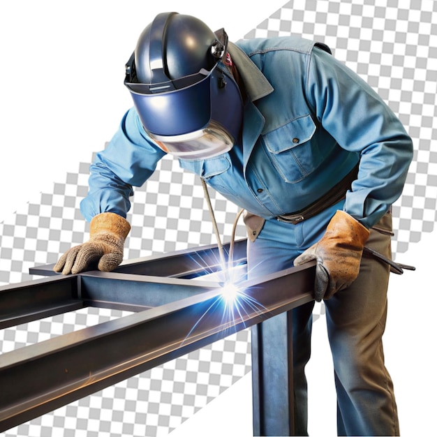 Industrial worker welding on transparent background