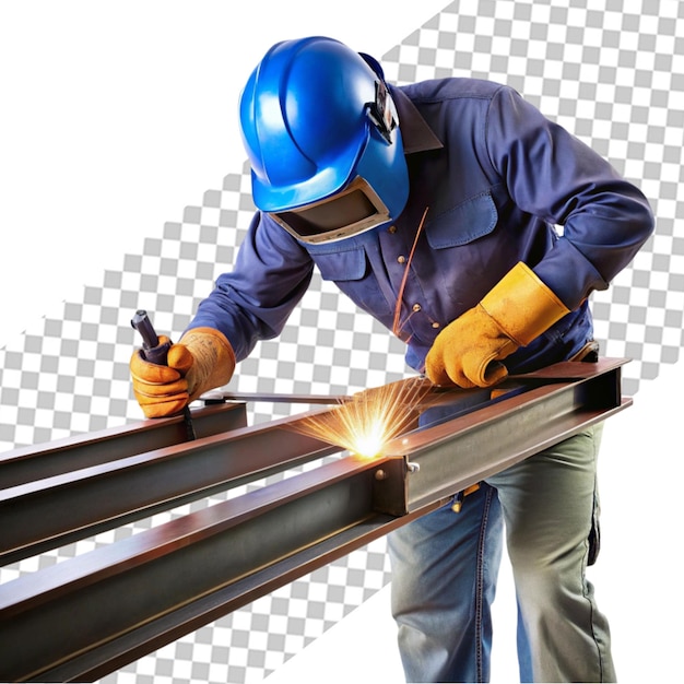 PSD industrial worker welding on transparent background