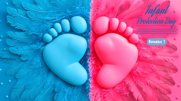 PSD infant protection day background design with infant foot amp hand