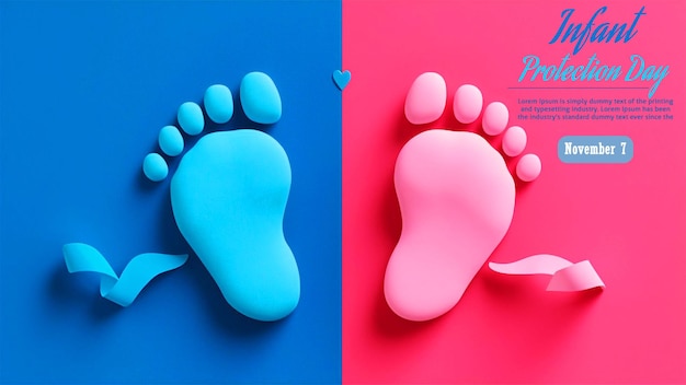 PSD infant protection day background design with infant foot amp hand