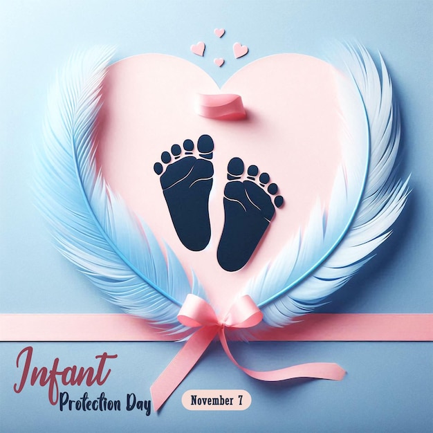 PSD infant protection day background design with infant foot amp hand