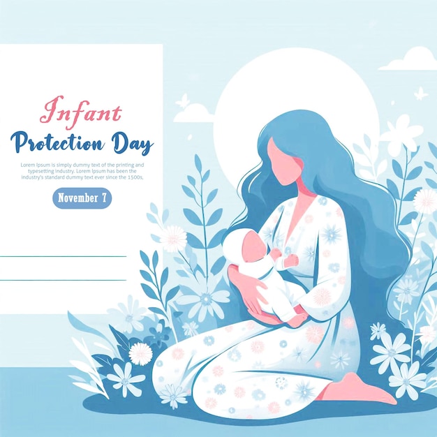 PSD infant protection day banner design with mom amp baby