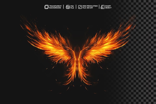 infernal Winged Radiance Fire Burning Wings Effect on Transparent Background