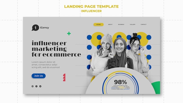 PSD influencer colorful landing page template