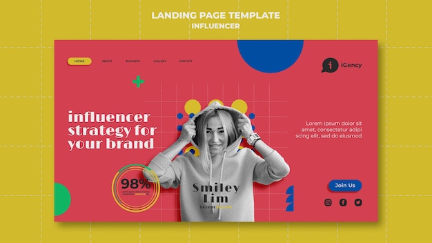 PSD influencer colorful landing page template