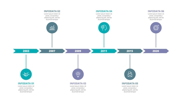 PSD infographic timeline design template business data visualization with 6 options