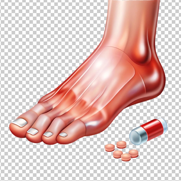 PSD the injured foot is red and swollen like a realistic on transparent background