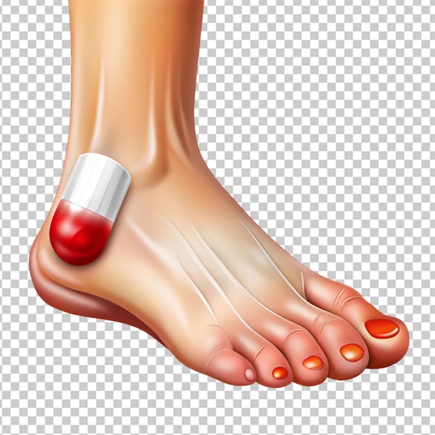 The injured foot is red and swollen like a realistic on transparent background