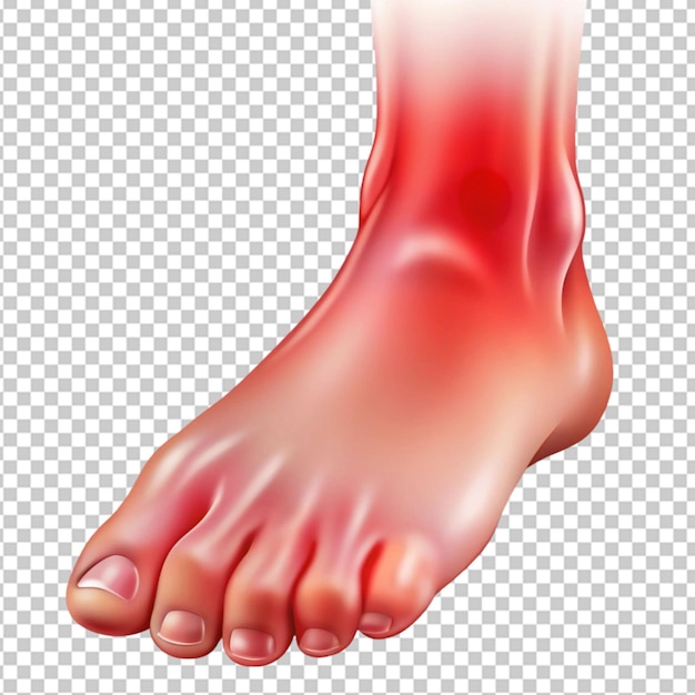 PSD the injured foot is red and swollen like a realistic on transparent background