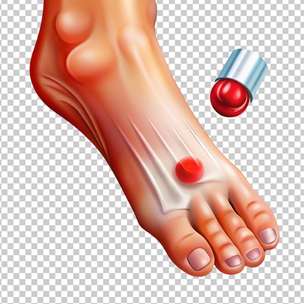 The injured foot is red and swollen like a realistic on transparent background