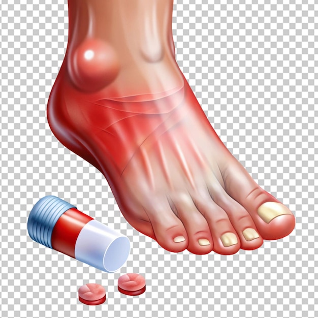 The injured foot is red and swollen like a realistic on transparent background