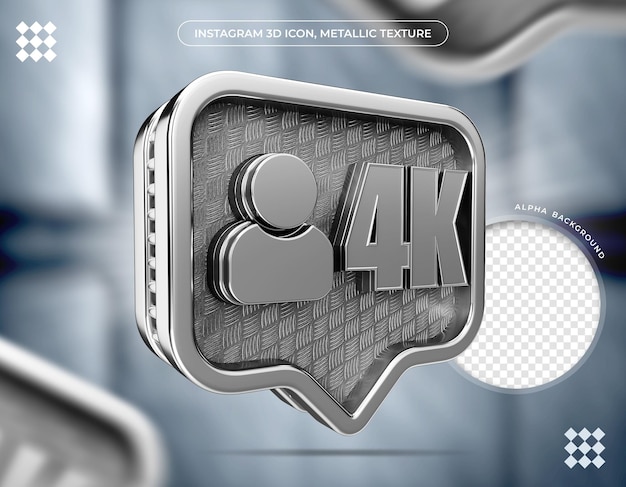 Instagram 3d icon 4K followers metallic texture