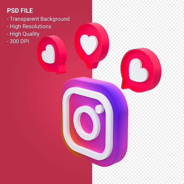 Instagram 3d icon with notifications rendering isolated