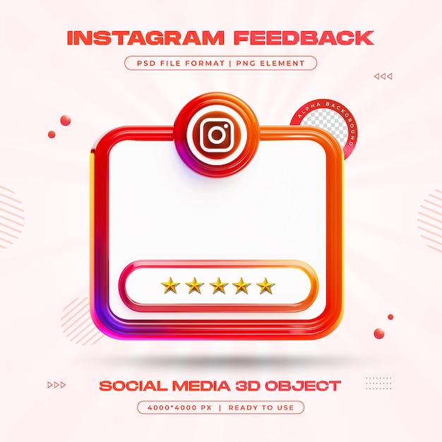 PSD instagram feedback review isolated social media 3d render