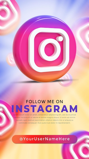 Instagram glossy logo and social media icons Story