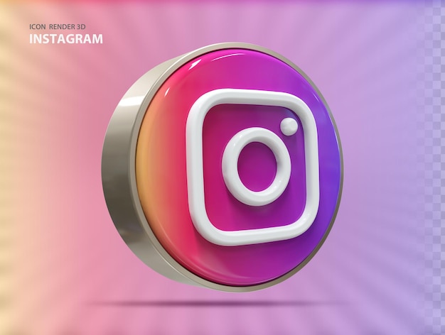 Instagram Icon 3D Render With Frame Round Gold