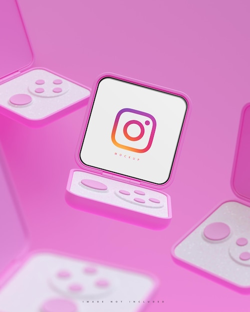 Instagram interface social media post smart device mockup pink background 3d render