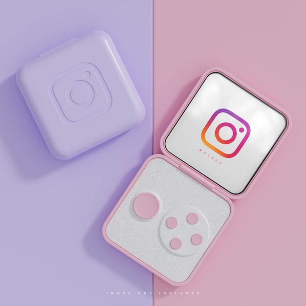 Instagram interface social media post smart device mockup pink and blue background 3d render