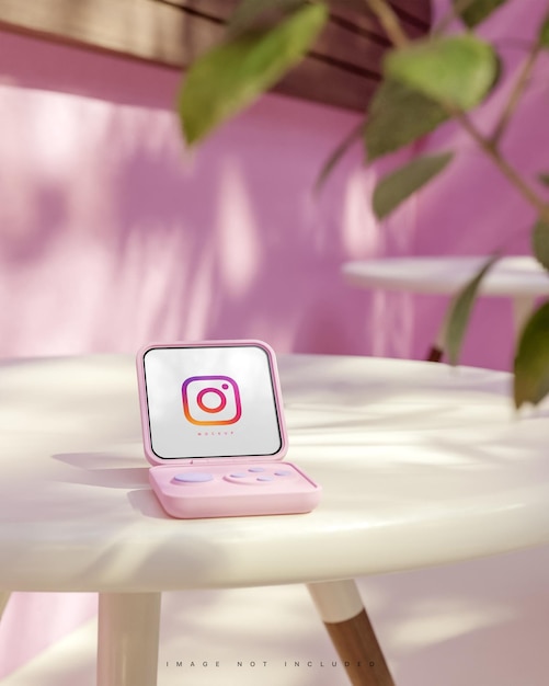 Instagram interface social media post smart flip device mockup pink background 3d render