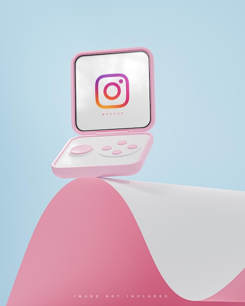 Instagram interface social media post smart flip device mockup pink and blue background 3d render