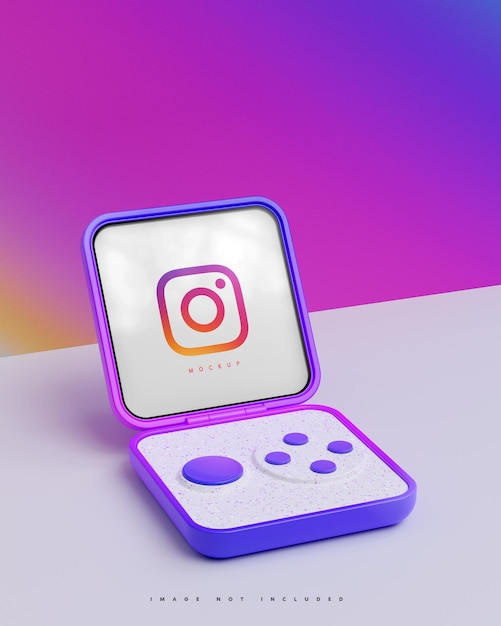 Instagram interface social media post smart flip device mockup purple background 3d render