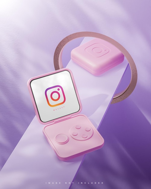 Instagram interface social media post smart flip device mockup purple background 3d render