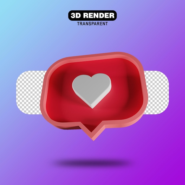 Instagram like 3d icon or facebook love emoji notifications 3d rendering big heart