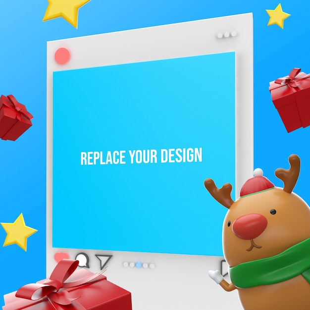 Instagram Merry Christmas 3D rendering Mockup Design