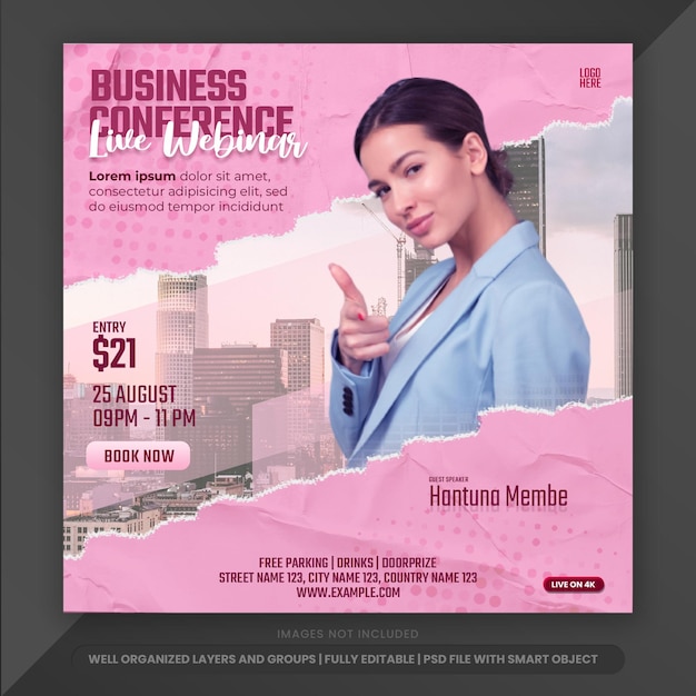 instagram post  business Live webinar flyer for banner template