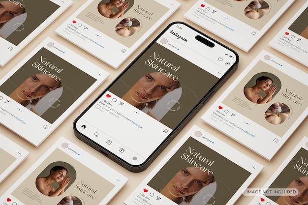 PSD instagram post carousel mockup with mobile phone