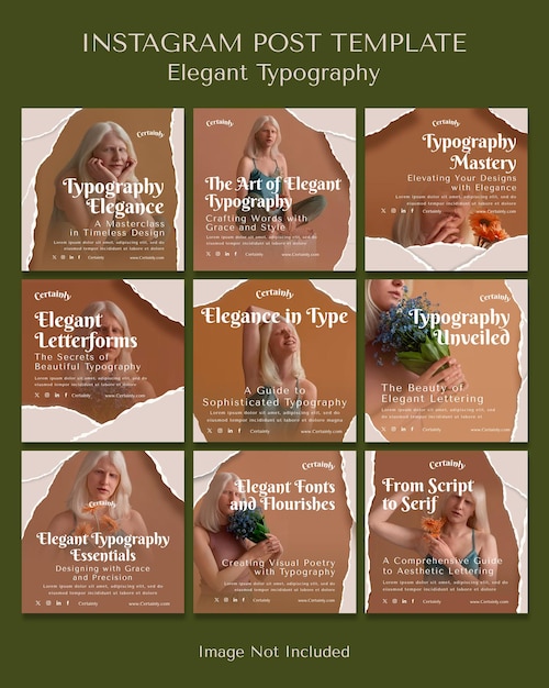 Instagram post template flower woman elegant typography earth tone